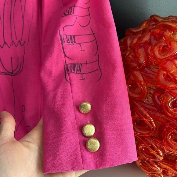 Studio J Cool Wool Pink Reworked Hand Drawn Blazer Vtg 90s - Picture 9 of 16
